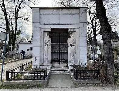 Art Deco atlantes of the Grave of the Străjescu Family in the Bellu Cemetery, Bucharest, Romania, by George Cristinel, 1934