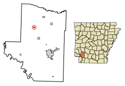 Location of Ozan in Hempstead County, Arkansas.