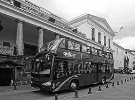 Image 218A Double-decker bus in front of the Presidential Palace in the Historic Center of Quito - World Heritage Site by UNESCO (from Double-decker bus)