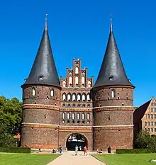 The Holsten Gate in Lübeck, a landmark of the Hanseatic League in Germany