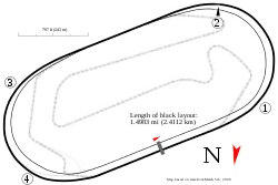 Map of Homestead-Miami Speedway. Gray dashed lines are other courses. Grey solid line is another pit road option.