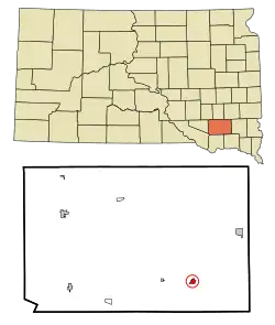 Location in Hutchinson County and the state of South Dakota