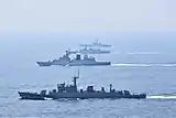 INS Kiltan (P30) with Bangladesh Navy ships BNS Abu Bakr and BNS Prottoy during Bongosagar exercise.