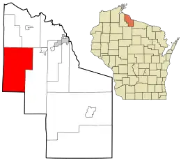 Location in Iron County and the state of Wisconsin.