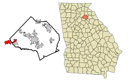 Location in Jackson County and the state of Georgia
