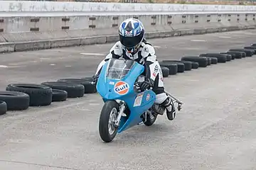 A two-stroke motorcycle designed for drag racing