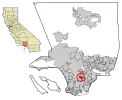 Location of Lynwood in Los Angeles County, California