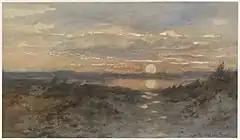 'Landscape with sunset', c. 1880-1900; watercolor on paper