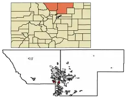 Location within Larimer and Weld counties of Colorado.