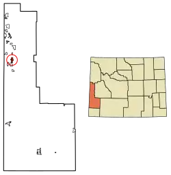 Location of Afton in Lincoln County, Wyoming.