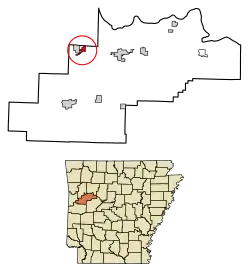 Location of Caulksville in Logan County, Arkansas.