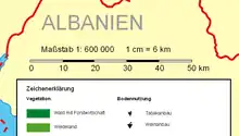 Image 46A bar scale with the nominal scale expressed as "1:600 000", meaning 1 cm on the map corresponds to 600,000 cm=6 km on the ground. (from Scale (map))