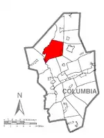 Map of Columbia County highlighting Greenwood Township