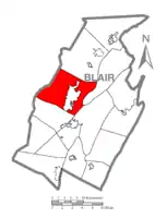 Map of Blair County, Pennsylvania highlighting Logan Township