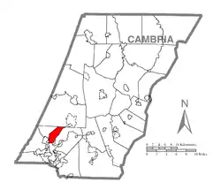 Map of Cambria County, Pennsylvania highlighting Middle Taylor Township