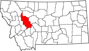 Map of Montana highlighting Lewis and Clark County