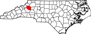 Map of North Carolina highlighting Caldwell County