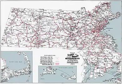 Image 57Interurban street railway systems, or "trolleys", in Massachusetts, 1913 (from History of Massachusetts)