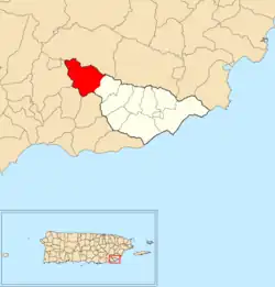 Location of Matuyas Alto within the municipality of Maunabo shown in red