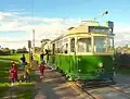 Melbourne W7 class tram no.&nbsp;1013, built 1955 and modified by the museum for easy wheelchair access, at the St Kilda Playground terminus