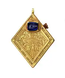The front of the Middleham Jewel showing the Crucifixion of Jesus