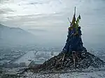An ovoo on the sacred mount above Dambadarjaalin Monastery in Ulaanbaatar.