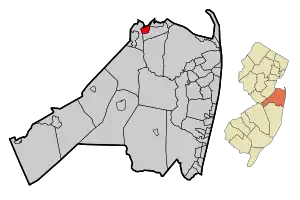 Map of Keyport in Monmouth County. Inset: Location of Monmouth County highlighted in the State of New Jersey.