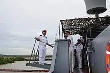 Moe Aung visiting a Russian navy ship in 2016
