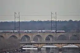 Northeast corridor train on the bridge
