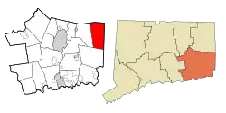 Voluntown's location within New London County and Connecticut