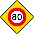 (W10-3) 80&nbsp;km/h speed limit ahead
