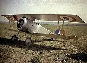 An Autochrome of a World War I Nieuport 23 biplane fighter, c. 1917.