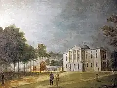 Watercolor by Jacob Marling depicting renovated state house, 1825
