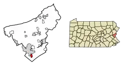 Location of Hellertown in Northampton County, Pennsylvania (left) and of Northampton County in Pennsylvania (right)
