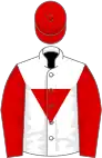 White, red inverted triangle, red sleeves and cap