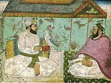 Bhai Rupa Chand (right) with Guru Hargobind (left).