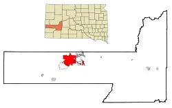 Location in Pennington County and the state of South Dakota