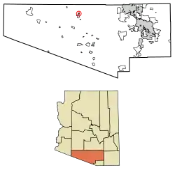 Location of Anegam in Pima County, Arizona.