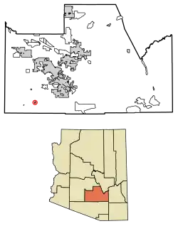 Location of Tat Momoli in Pinal County, Arizona.