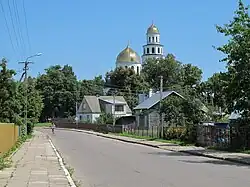 Center of Gródek, in the background Orthodox church of the Nativity of the Blessed Virgin Mary