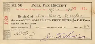 Photograph of an Alabama woman's poll tax receipt