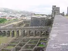 A system of wolf holes in front of the walls of a medieval castle (Portugal, May 2007)