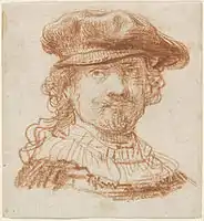Red chalk, c. 1637, National Gallery of Art, Washington. The drawing seems to be done largely from the top down, without sharpening the chalk.