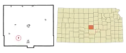 Location within Rice County and Kansas
