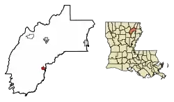 Location of Mangham in Richland Parish, Louisiana.