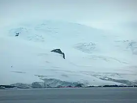 Arturo Prat Base from English Strait, with Rousseau Peak and Fuerza Aérea Glacier in the background