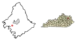 Location of Lakeview Heights in Rowan County, Kentucky.