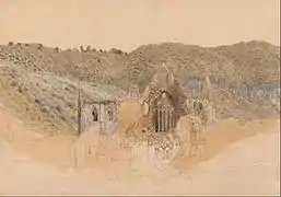 Ruins against the hillside, Samuel Palmer, 1835