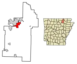 Location of Highland in Sharp County, Arkansas.