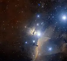 Visible light wide-field view of region of Orion's Belt and the Flame Nebula